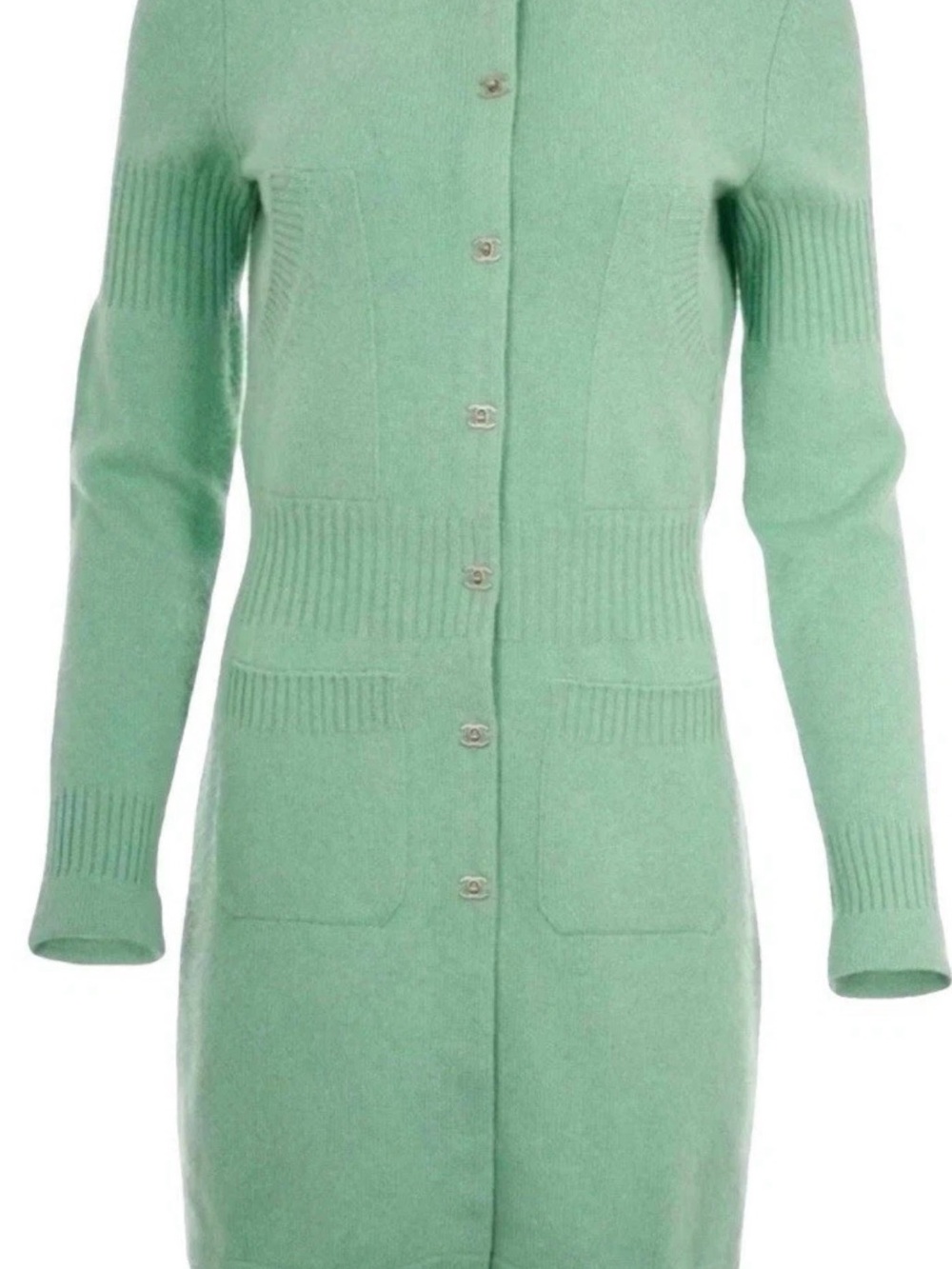 CHANEL Mint Green Longline Button-Front Women's Cardigan